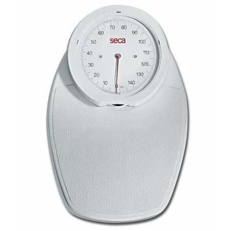 White mechanical floor scale with clock face SECA 750