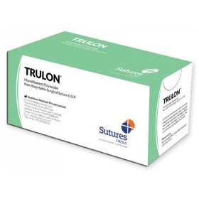 Nicht sortiertes Nahtmaterial Trulon Kaliber 6/0, Kurve 3/8, Nadel 16 mm - 45 cm - Blau - Packung. 12 Stk.