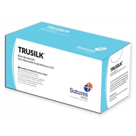 Suture Non Ass. Trusilk Calibre 0, Curve 1/2, Naald 30 Mm - 76 Cm - Zwart - pak. 12 stuks.