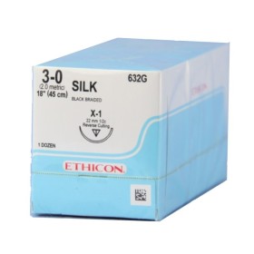 Ethicon Perma-Hand 632G Non-Absorbable Suture with 1/2 22mm USP 3/0 black needle - 1 pc.