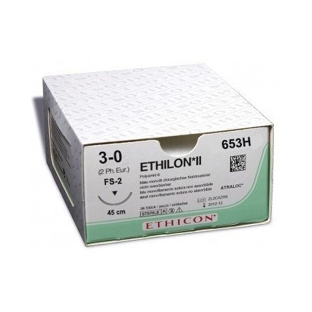 Neabsorbovateľný steh ethicon ethilon 653h s ihlou 3/8 19mm usp 3/0 čierny - 1 ks.
