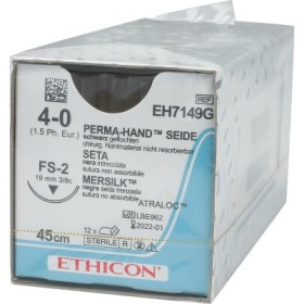 Neabsorbovateľný steh Ethicon Perma-Hand EH7149G s ihlou 3/8 19mm USP 4/0 čierny - 1 ks.