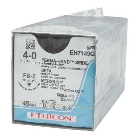 Ethicon Perma-Hand EH7149G Non-Absorbable Suture with 3/8 19mm USP 4/0 black needle - 1 pc.