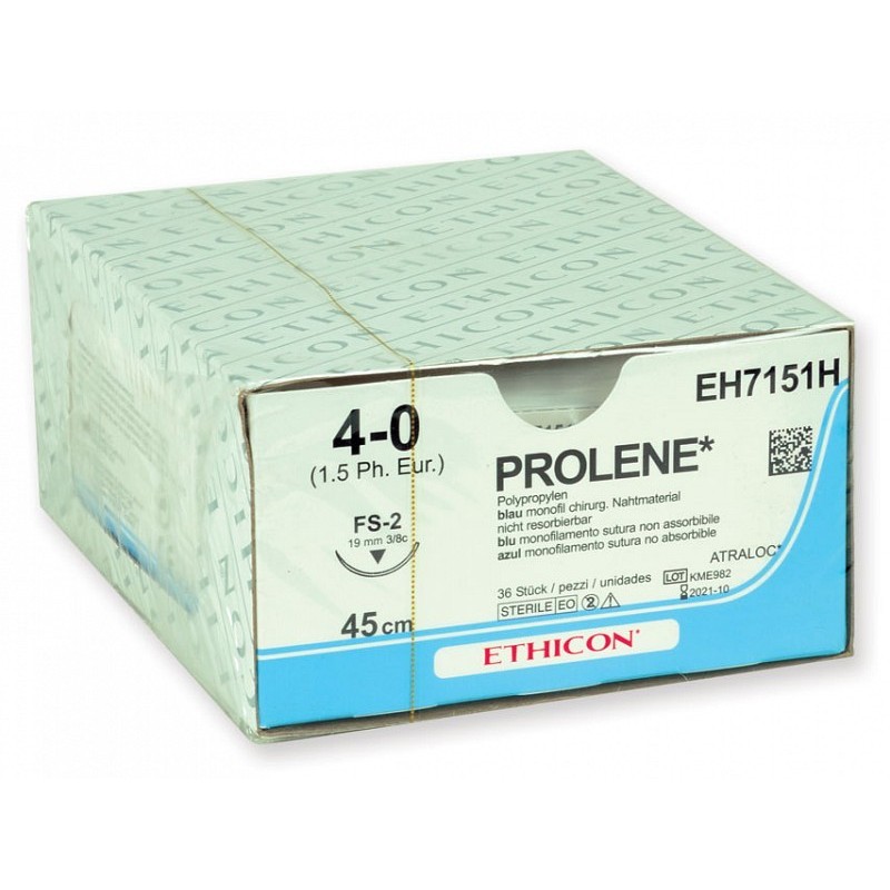 Sutura no absorbible ethicon prolene eh7151h monofilamento con aguja 3/8 19mm usp 4/0 azul - 1 ud.