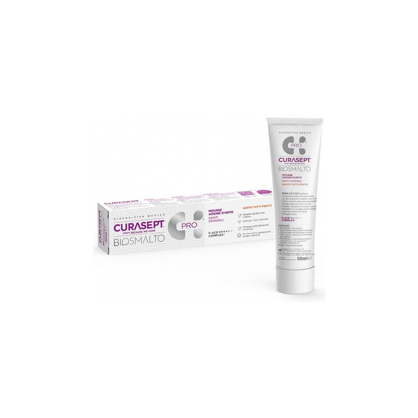 Curasept Biosmalto Denti Sensibili Mousse az. d’urto 50 ml tutti frutti