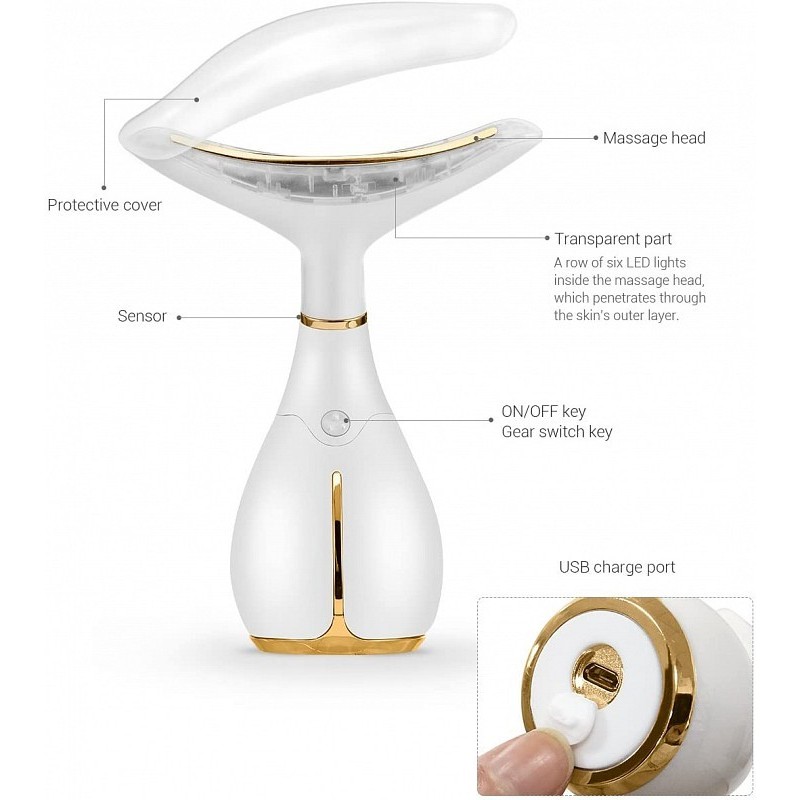 Anteaneck anti-rynkmassager för ansiktet och halsen för uppstramande av huden