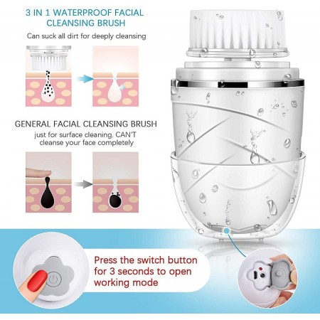 Escova de limpeza facial 3 em 1 branca