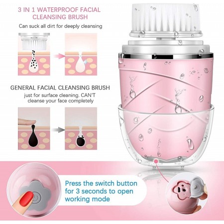 Brosse nettoyante visage 3 en 1 rose