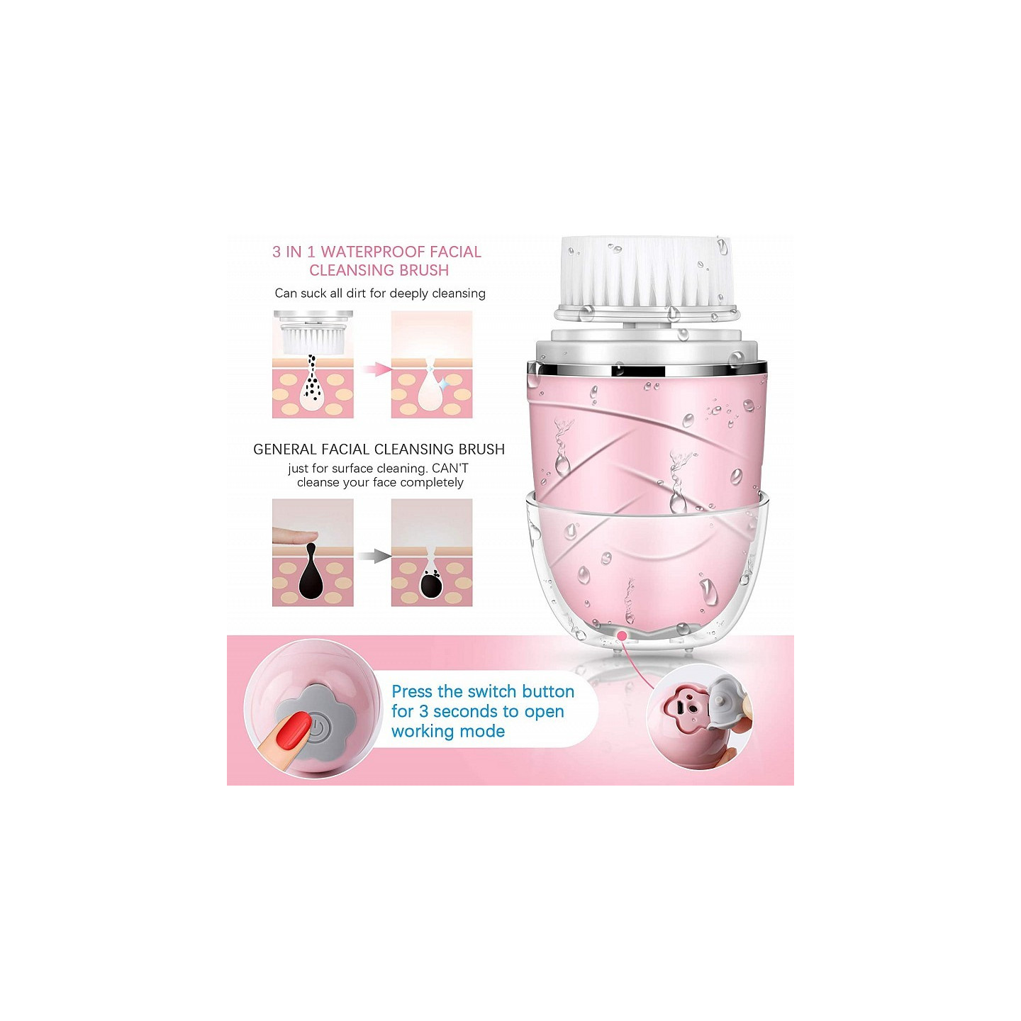 Brosse Nettoyante Visage 3 en 1 Rose