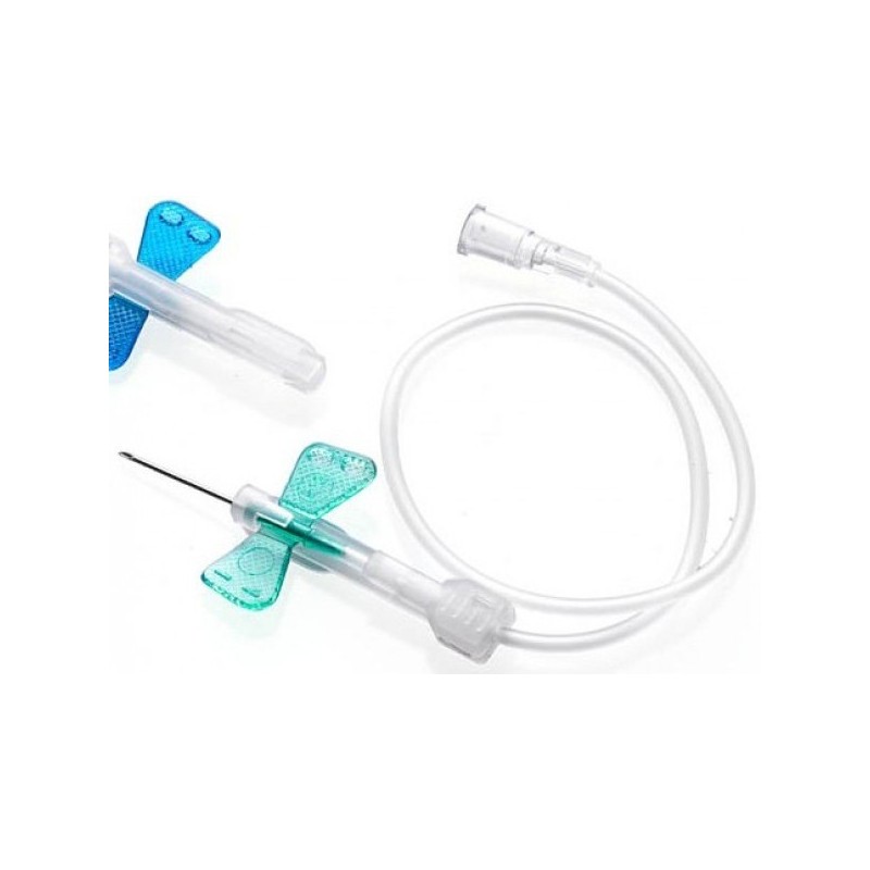 Aghi butterfly di sicurezza verde fly-safe dehp free 21g luer lock con tubo 30 cm - 100 pz.
