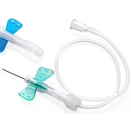 Safety butterfly needles zelená fly-safe dehp free 21g luer lock s tubusem 30 cm - 100 ks.
