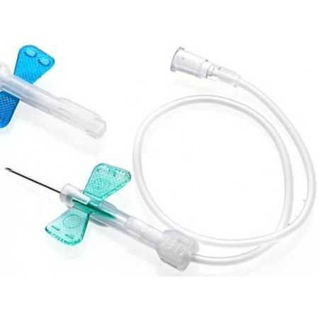 Butterfly safety needles Turquoise FLY-SAFE DEHP FREE 23G Luer Lock with tube 30 cm - 100 pcs.