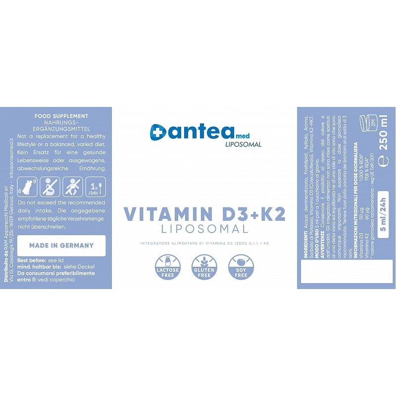 Anteamed liposomal vitamin d3 + k2 250 ml - vitamin d3 + k2 tekući liposomski