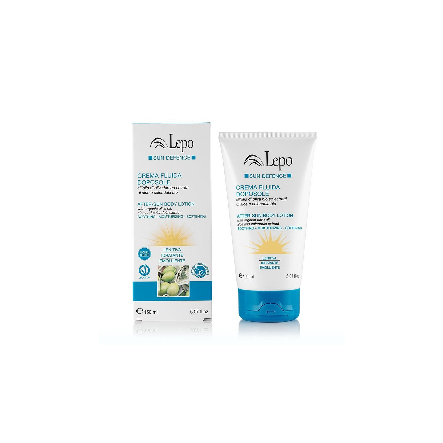 Lepo After Sun Fluid Cream mit Bio-Olivenöl und Bio-Aloe- und Calendula-Extrakten 150 ml