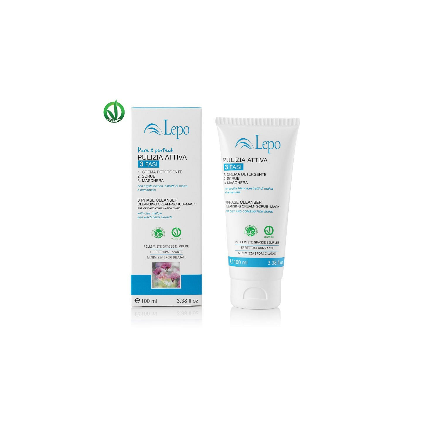 ACTIVE CLEANING 3 PHASES with white clay, mallow and witch hazel extracts 100ml