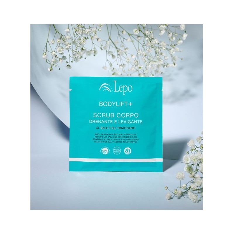 Bodylift + lepo gladmakende drainerende bodyscrub met zout en versterkende oliën conf. vanaf 3 behandelingen