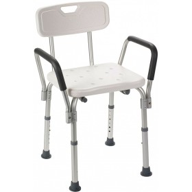 Bathroom shower seat with backrest and armrests