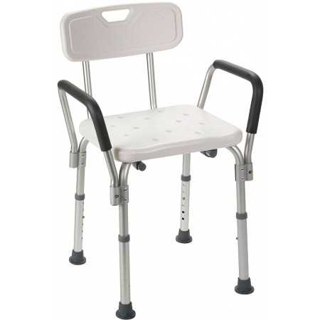 Bathroom shower seat with backrest and armrests