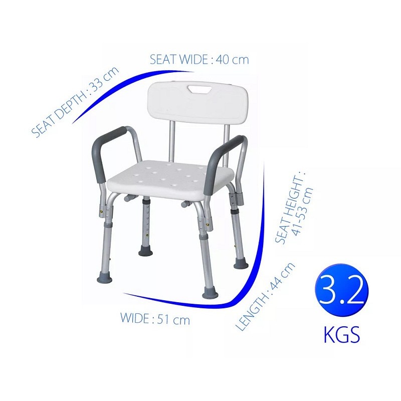 Asiento de cuarto de baño con respaldo y reposabrazos