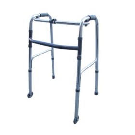 Folding walker, adjustable in height with 2 tips and 2 fixed wheels