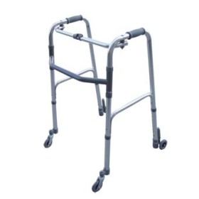 Folding walker, height-adjustable with 2 swivel wheels and 2 self-locking wheels