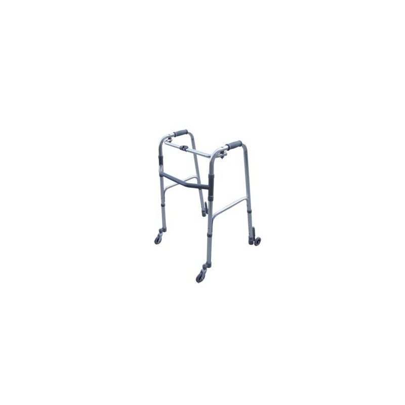 Folding walker, height-adjustable with 2 swivel wheels and 2 self-locking wheels