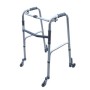 Folding walker, adjustable in height with 2 swivel wheels and 2 wheels with self-locking system