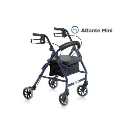 Rollator Rabatabil Din Aluminiu Vopsit - 4 Roti - Cu Scaun Captusit - Atlante Mini