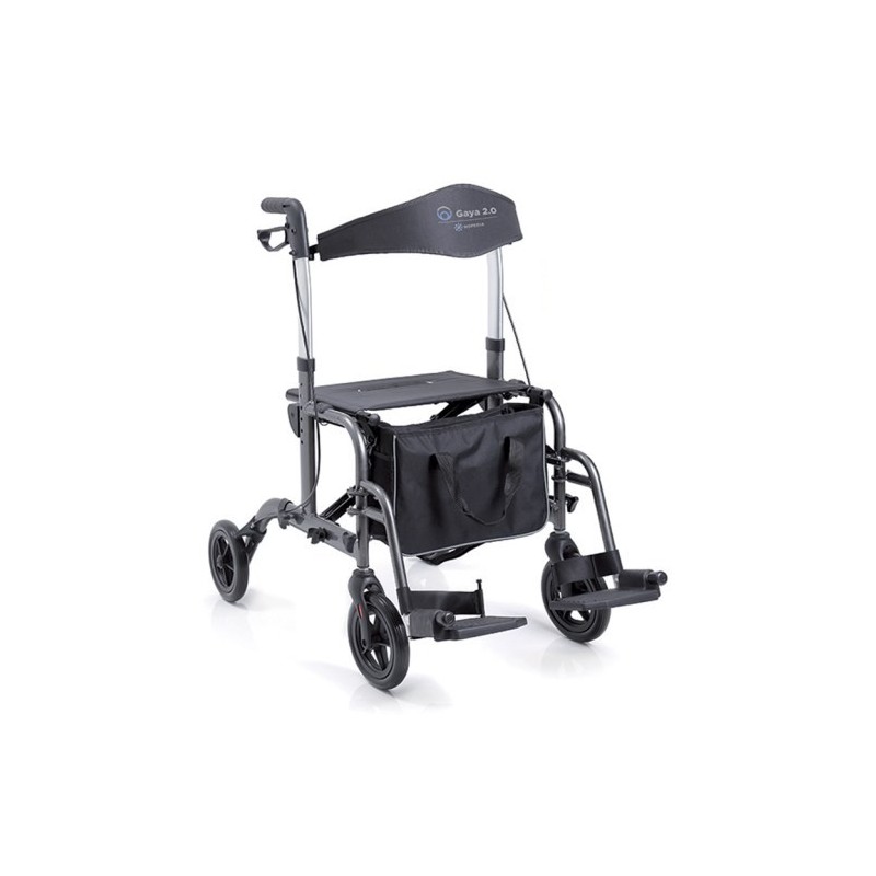 Vikbar rollator i lackerad aluminium - 4 hjul - dubbelfunktion - gaya 2.0