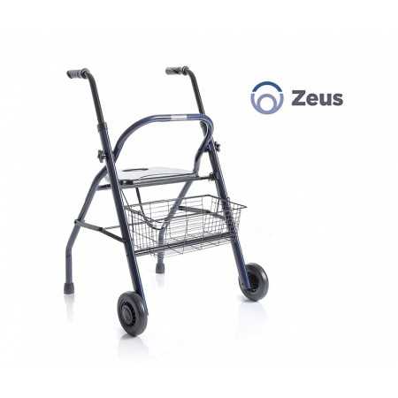 Andador Plegable En Acero Pintado - 2 Ruedas - Con Asiento Y Cesta - Zeus