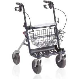 Gray steel rollator with seat