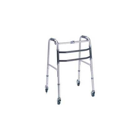 Folding walker with 4 swivel wheels, 2 of which with brakes