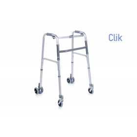 Height-adjustable folding walker with 4 wheels - with 2 twin wheels with friction rotation
