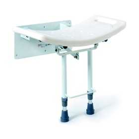 Wall-mounted shower seat with feet on the floor