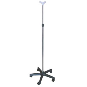 Lampadaire en acier inoxydable pour hypodermoclyse avec 2 ou 4 crochets avec base en plastique