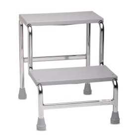 Two-step ladder in chromed steel for medical beds