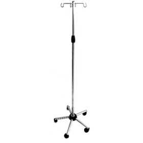 Stand for Hypodermoclysis - Stainless Steel Rod and Hooks - 4 Hooks - On Wheels