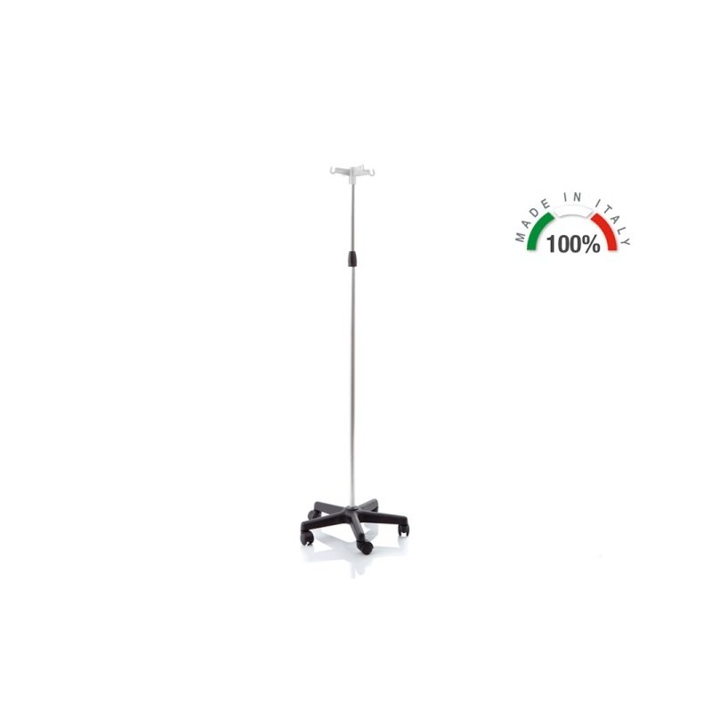 Anodiserad aluminium hypodermoclysis stand - 4 krokar på hjul