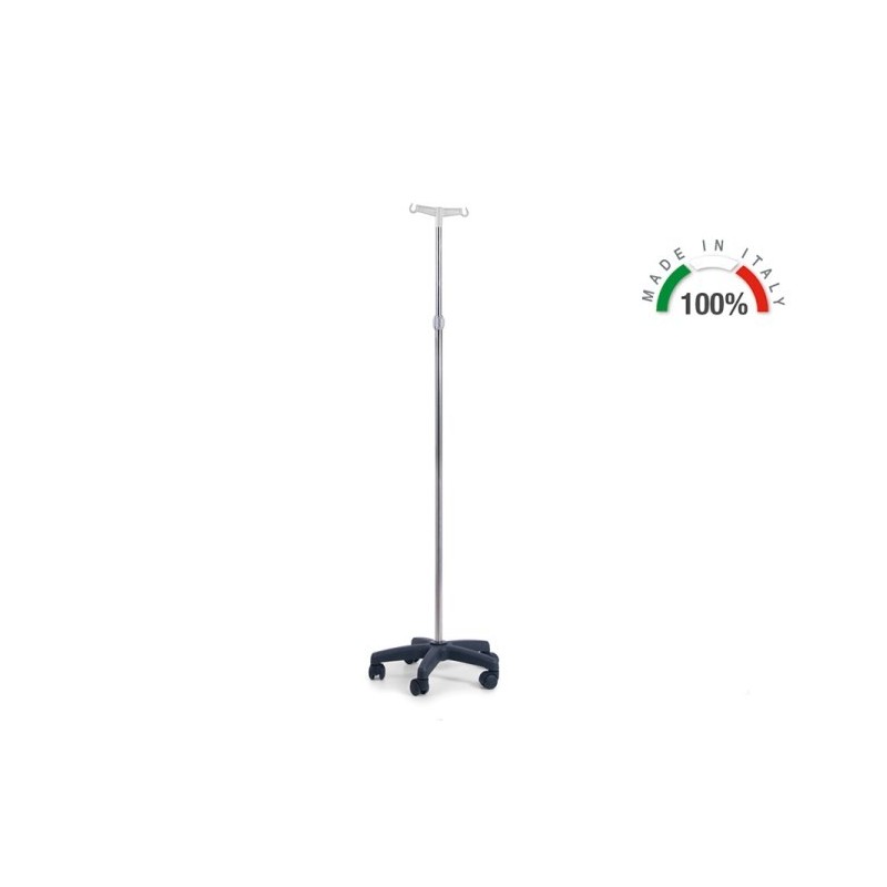 Stainless steel hypodermoclysis stand - 2 hooks on wheels