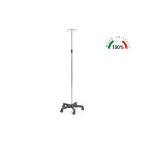 Stand for Hypodermoclysis - Stainless Steel Rod and Hooks - 4 Hooks on Wheels