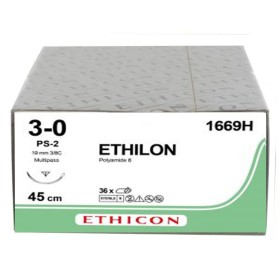 Suture monofilament Ethicon Ethilon - Aiguille 3/0 19 mm - Paquet 36 pièces