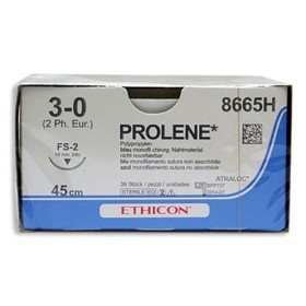 Ethicon Prolene Blue Monofilament-Nahtmaterial – 3/0 Nadel 19 mm FS-3 – Packung. 36 Stk.