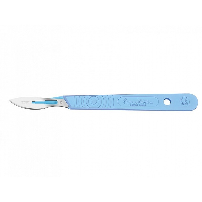 Lame de scalpel swann-morton en acier inoxydable n.24 - stérile - pack 10 pièces.