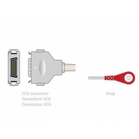 EKG-Patientenkabel 2,2 m – Schnappverschluss – kompatibel mit Fukuda Denshi