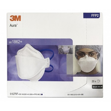 Mascherina per uso sanitario 3m aura, ffp2, tipo iir, 1862+