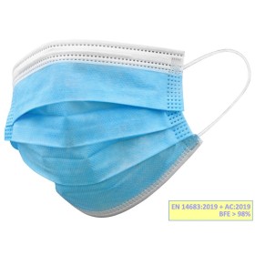 Masque chirurgical filtrant Gisafe 98% 3 plis type iir avec élastiques - adultes - bleu clair - emballé individuellement - boîte