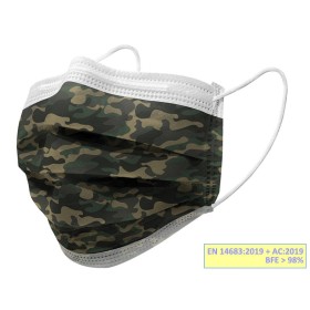 Gisafe Masque Chirurgical Filtrant 98% 3 plis Type IIR avec Bandes Élastiques - Adultes - Militaire - Flowpack - Pack 10 pièces.