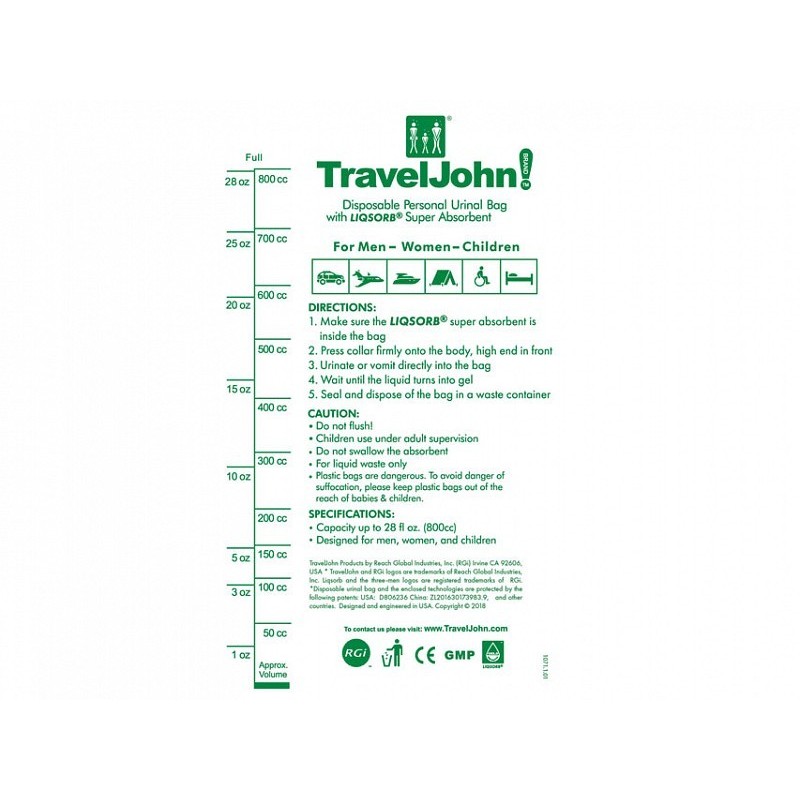 Inodoro portátil de papel traveljohn - 800 cc - pack 4 uds.