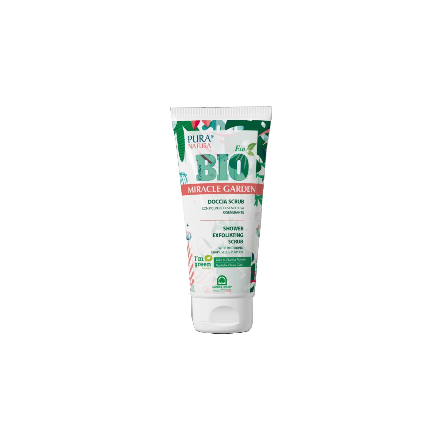 Exfoliant corporal bio pentru duș Miracle Garden cu pudră de semințe de struguri - Regenerant - 200 ml