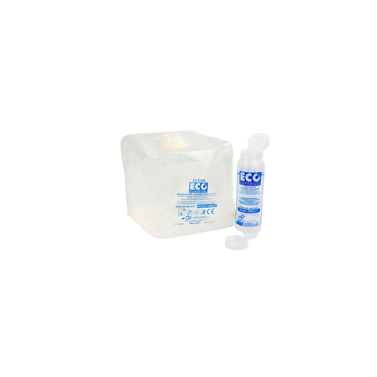 Eco Supergel Gel Transparente para Ultrasonidos y Luz Pulsada en bolsa de 5 lt.
